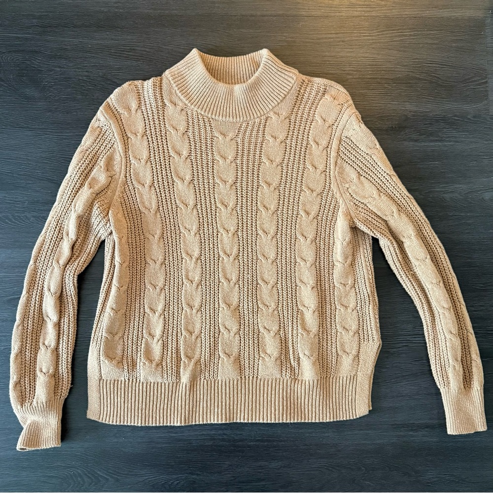 Banana Republic Cable Knit Turtleneck Sweater - Beige